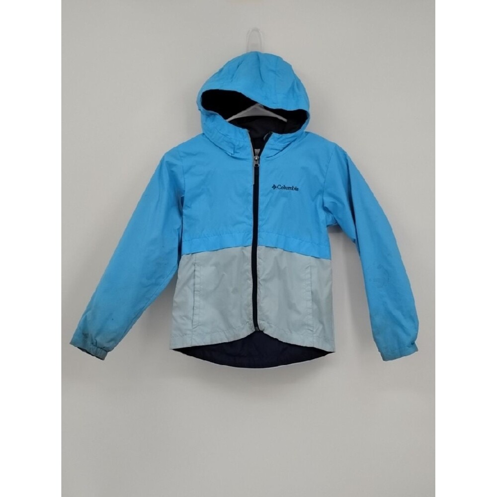 Columbia Two-Tone Blue Hooded Windbreaker Lined Jacket S 7/8